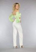 Off Shoulder Chiffon Topje in Lichtgroen