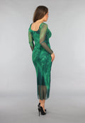 Groene Mesh Jurk met Marmer Print