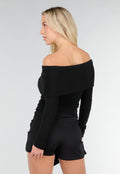 Zwarte Off Shoulder Top met Lange Mouw