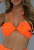 Neon Oranje Bandeau Bikini Top met Knoopdetail