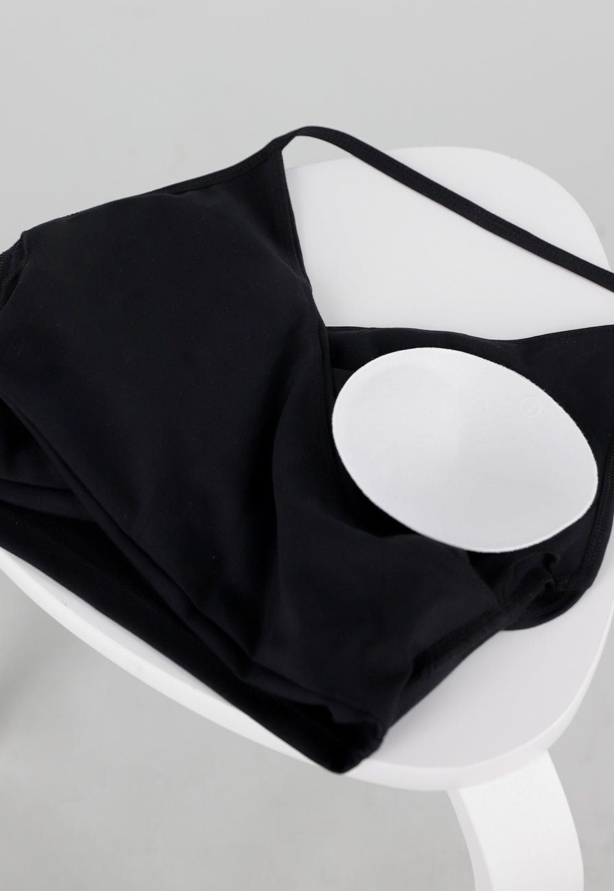 Zwarte Stretch Crop Top met Halterbandjes en Push Up Pads