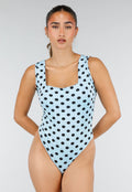 Lichtblauwe Body met Zwarte Polkadots en Vierkante Hals