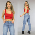 Rode Crop Top met Vierkante Hals