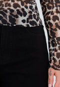 Bruine Panterprint Mesh Top met Lange Mouwen