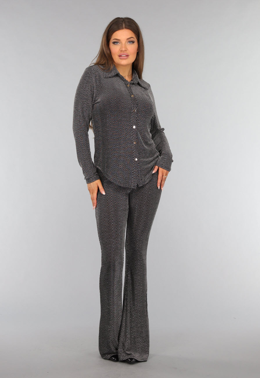 Zilveren Lange Mouwen Blouse met Glitter