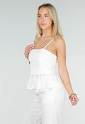 Witte Top met Peplum en Spaghettibandjes