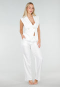 Witte Mouwloze Blazer Top met Knopen en Reverskraag