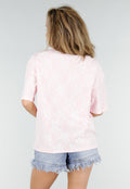 Lichtroze Kanten T-shirt met Korte Mouwen en Ronde Hals