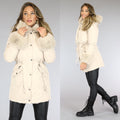 Beige Faux Fur Gevoerde Winterjas