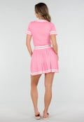 Roze Stretch Set met Polo Top en Plissé Rok
