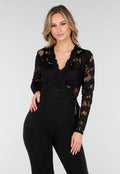 Nette Zwarte Jumpsuit met Kant en Tailleriem