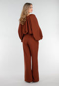 Terracotta Linnenlook Broek met Hoge Taille