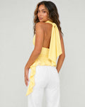 Lichtgele Halter Top met Diepe V-Hals en Volant Zoom