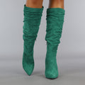 Groene Geplooide Laars met Stiletto Hak