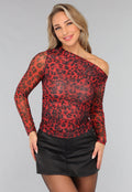 Geplooide Top met Panterprint in Rood