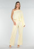 Pastel Gele One Shoulder Top met Wijde Mouwen