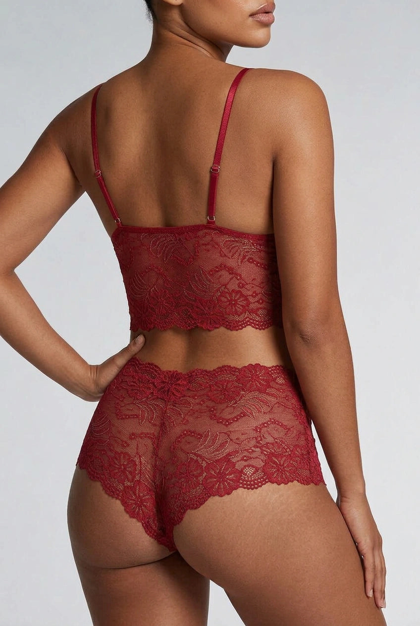 Bordeaux Rode Kanten Brazilian Lingerie Set