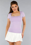 Lila Stretch Shirt met Vierkante Hals en Korte Mouwen