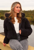 Zwarte Teddy Jas met Capuchon en Ritsluiting