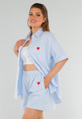 Lichtblauwe Katoenen Set met Blouse en Short met Zakken