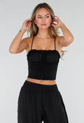 Zwarte Two Piece Set met Smock Top en Wijde Broek