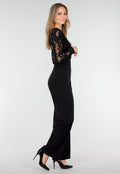 Zwarte Kanten Jumpsuit met V-Hals en Stretch