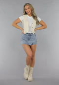 Beige Pin Stripe Print Gilet Top met Knopen