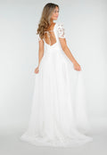 Witte Trouwjurk met Kanten Bloemen en Tule Rok