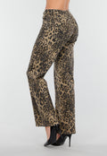 Bruine Luipaardprint Stretch Broek met Rechte Pijpen