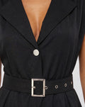 Zwarte Blazer Playsuit met Schoudervulling en Riem