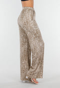 Camelkleurige Stretchbroek met All-Over Print en Rechte Pijpen