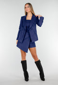 Blauwe Suede Blazer met Dubbele Knopen