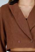 Bruine Set met Rok en Blazer met Lederlookdetails