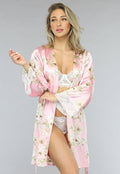 Satijnen Bloemen Kimono in Roze