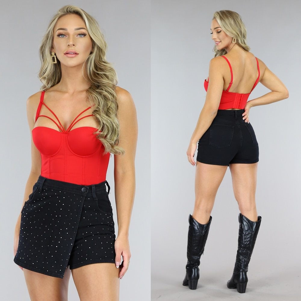 Strappy Rode Sexy Bustier met Cups