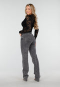 Grijze High Waist Straight Leg Stretch Jeans met Subtiele Wassing