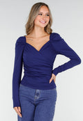 Navy Overslag Top van Stretchstof