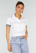 Witte Cropped Polo met Groene Contrasterende Strepen
