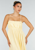Gele Mousseline Maxi Jurk met Spaghettibandjes en Smokdetail