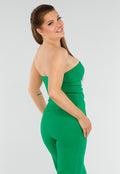 Groene Strapless Gilettop met Knopen en Elastische Band