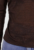 Bruine Semi Transparante Mesh Top met Lange Mouwen