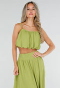 Olijfgroene Two Piece Set met Spaghetti Top en Maxi Rok
