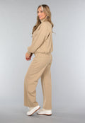 Beige Oversized Sweater met Rits