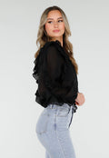 Zwarte Chiffon Blouse met Ruches