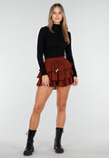 Bruine Skort met Ruches en Stretch