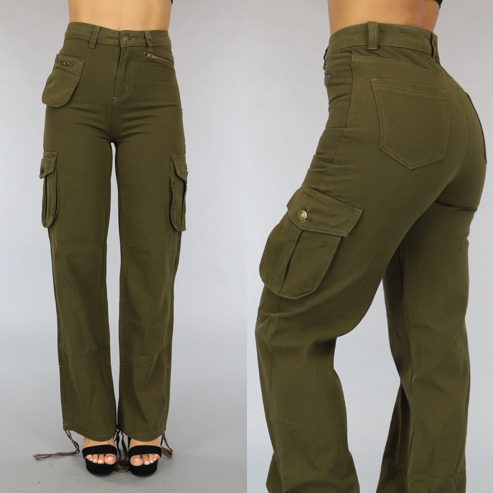Tall Groene Straight Leg Cargo met Veter Details