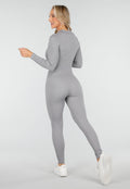 Grijze Rib Jumpsuit Met Lange Mouwen en Ritssluiting