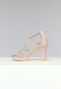 Champagne Glitter Sandalen met Strass Bandjes