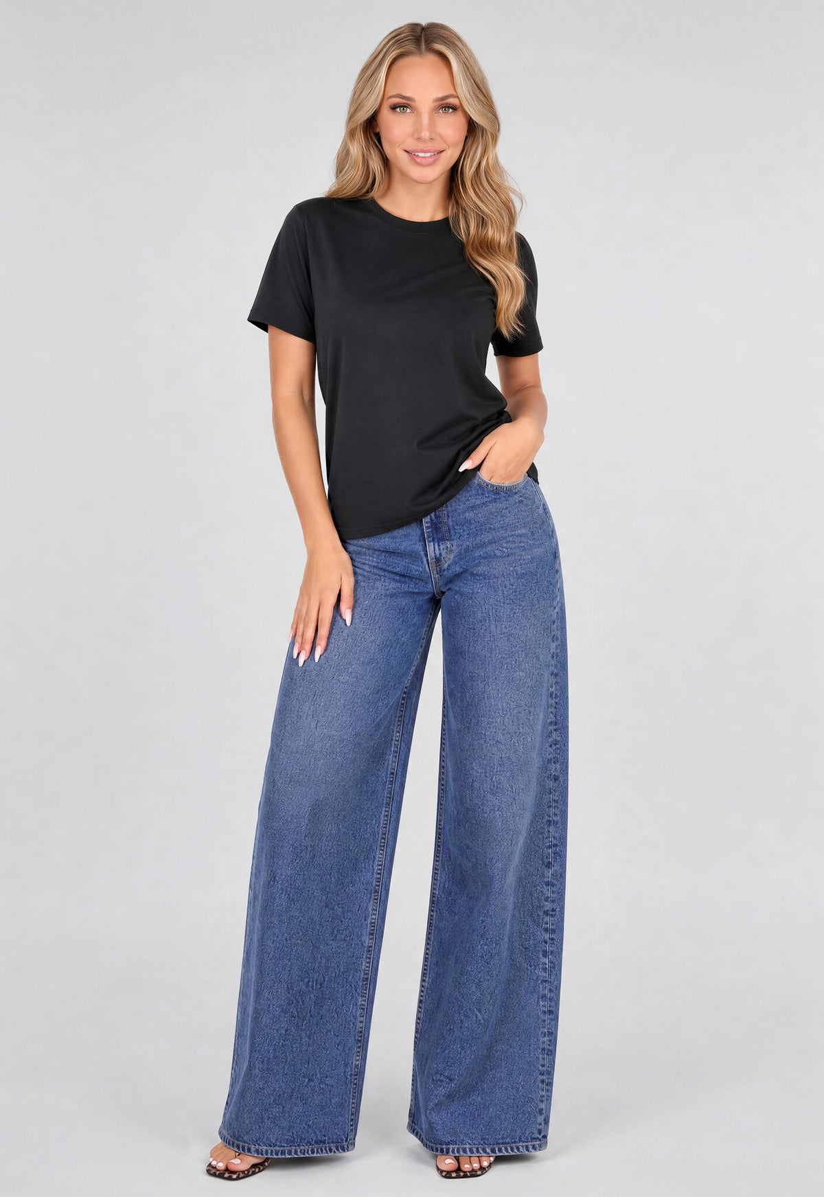 Zwart Basic T-Shirt met Lichte Stretch