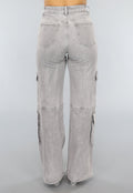 Lichtgrijze Jeans met Hoge Taille en Cargo Zakken